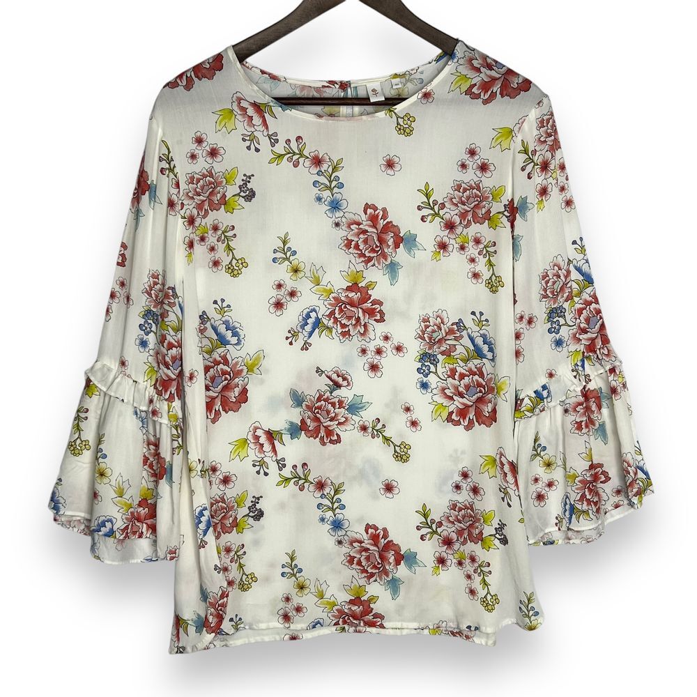 Seidensticker Floral Print Bell Sleeve Blouse Romantic Viscose Top Size 40 L NWT